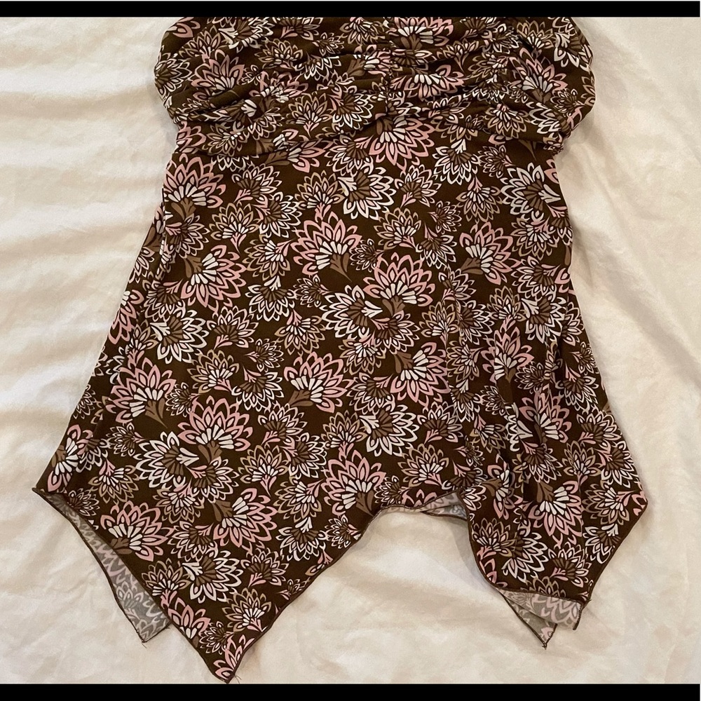 Floral babydoll handkerchief hem top S pink/brown - Picture 4 of 14